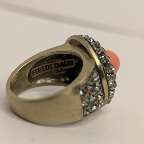 Vintage Heidi Daus Coral Swavorski Crystal Bronze Cocktail Ring Size 6 3/4 - Picture 4 of 9